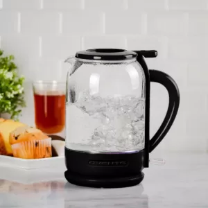 Ovente 6.3-Cup Black Glass Electric Kettle with ProntoFill Technology - Fill Up with the Lid On