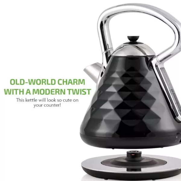 Ovente 7.1-Cup Black Electric Kettle with Boil-Dry Protection and Auto Shut-Off, Cleo Collection (KS755B)