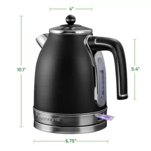 Ovente 7.2-Cup Black Stainless Steel Electric Kettle with Removable Filter, Boil Dry Protection and Auto Shut Off Features