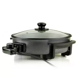 Ovente 12 In. Black Non Stick Electric Skillet Aluminum Body and Tempered Glass Lid, Removable Temperature Knob