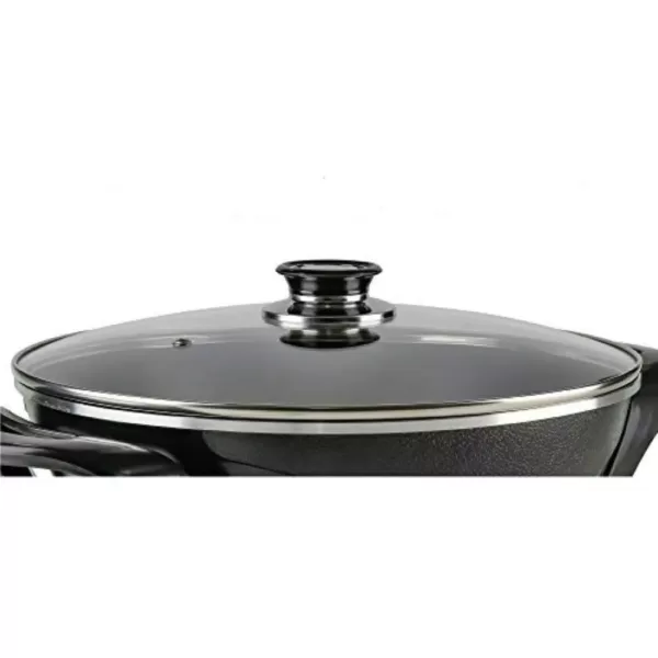 Ovente 13 In. Black Non-Stick Electric Skillet with Aluminum Body Adjustable Temperature Controller Tempered Glass Cover