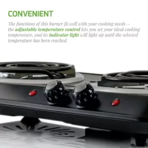 Ovente 5.7 in. and 6 in. Black Double Hot Plate Burner Electric Stove with Adjustable Temperature Control