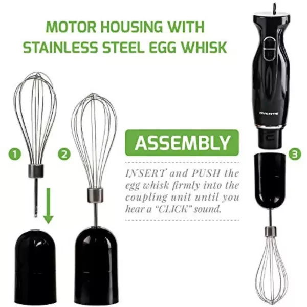 Ovente Multi-Purpose Hand Immersion Blender (Set-Black), Whisk+Beaker+Chopper, 2-Speed Setting