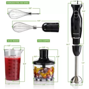 Ovente Multi-Purpose Hand Immersion Blender (Set-Black), Whisk+Beaker+Chopper, 2-Speed Setting