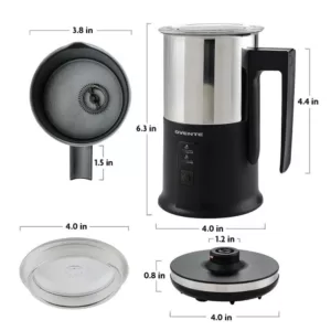 Ovente 8.1 oz. Black Stainless Steel Electric Milk Frother 3 in 1-Warming, Heating and Frothing, See Through Lid