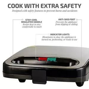 Ovente 2-Slice Electric Sandwich Maker Non Stick Grill, Black (GPS401B)