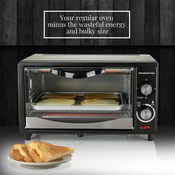 Ovente 800-Watts Electric Black Toaster Oven 3 Cooking Modes 30 Min Timer Crumb Tray, Tempered Glass Door