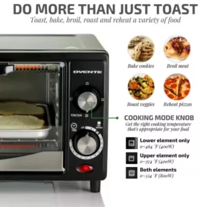 Ovente 800-Watts Electric Black Toaster Oven 3 Cooking Modes 30 Min Timer Crumb Tray, Tempered Glass Door