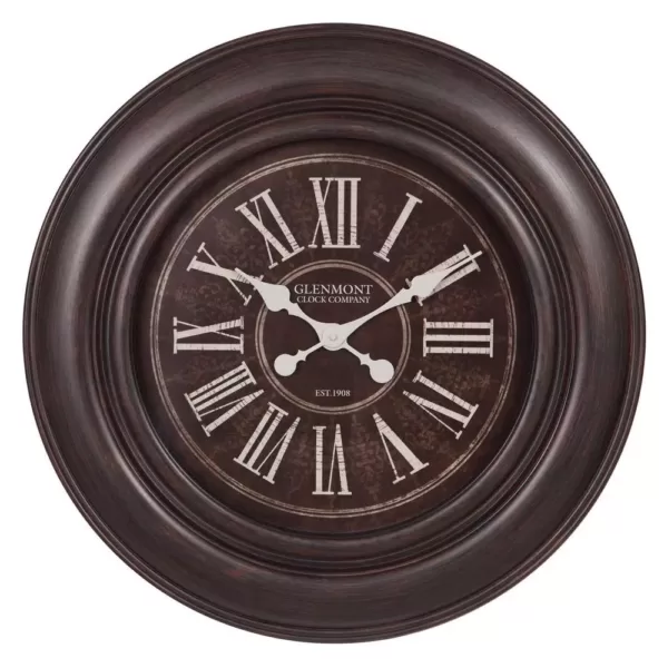 Pinnacle 30 in. Glenmont Oil Rubbed Bronze Wide Framed Roman Numeral Wall Clock