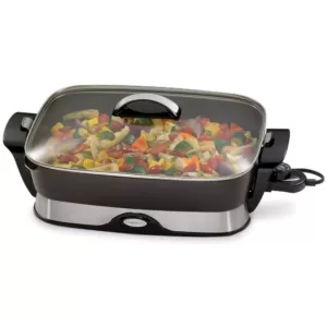 Presto 16 in. x 12 in. (118 sq. in.) Black Cast Aluminum Foldaway Electric Skillet with Glass Lid​