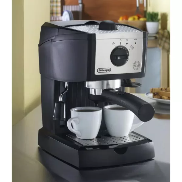 DeLonghi EC155 15-Bar Black and Silver Espresso Machine and Cappuccino Maker