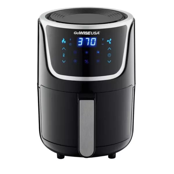 GoWISE USA 1. 7- qt. , 2.0 qt. Max Black/Silver Electric Mini Air Fryer with Digital Touchscreen + Recipe Book