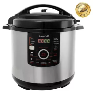 MegaChef 12 Qt. Black and Silver Electric Pressure Cooker with Automatic Shut-Off and Keep Warm Setting