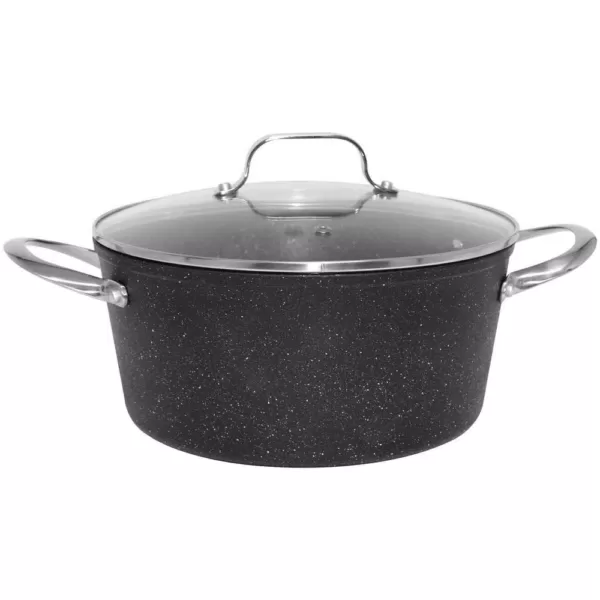 Starfrit The Rock 6 qt. Round Aluminum Nonstick Casserole Dish in Black Speckle with Glass Lid