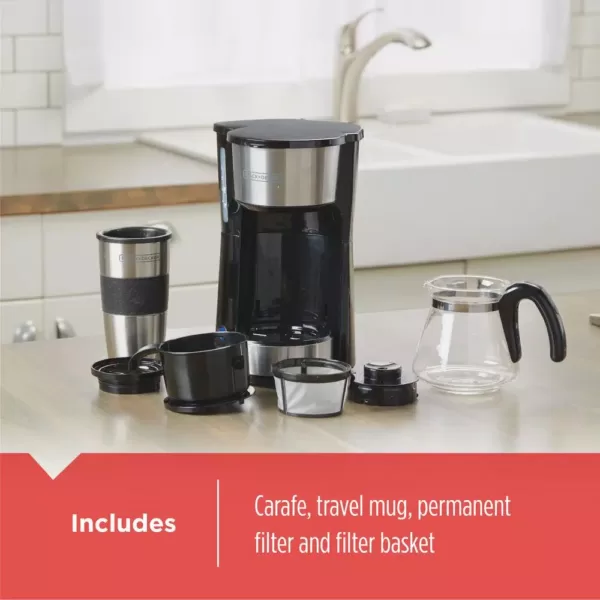 BLACK+DECKER 4-in-1 5-Cup Black Stainless Steel Drip Coffee Maker