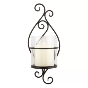 Stonebriar Collection Black Metal Scrolled Pillar Candle Sconce