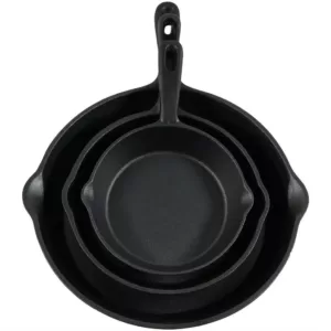 Sunnydaze Decor Cast Iron 3-Piece Cast Iron Skillet Set in Black