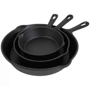 Sunnydaze Decor Cast Iron 3-Piece Cast Iron Skillet Set in Black