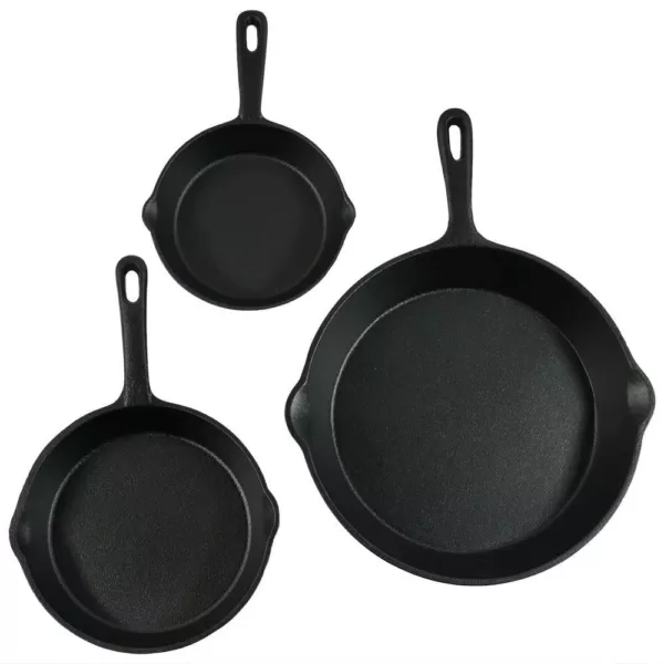 Sunnydaze Decor Cast Iron 3-Piece Cast Iron Skillet Set in Black