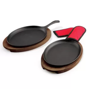 Tramontina 6-Piece10 in. Fajita Pan Set With Wood Trivets - Cast Iron - Preseasoned