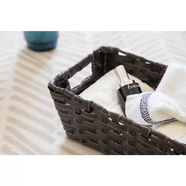 Vintiquewise Black Plastic Wicker Shelf Basket Organizer