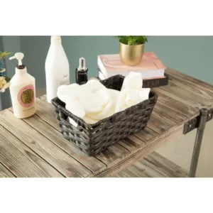 Vintiquewise Black Plastic Wicker Shelf Basket Organizer