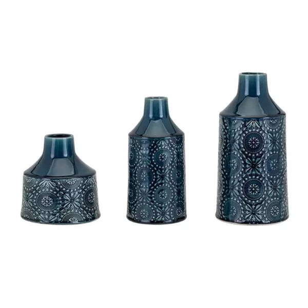 Benjara Glazed Blue Ceramic Floral Vases (Set of 3)