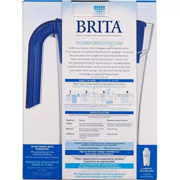 Brita Six 8 oz. Glasses Mist Water Filter Pitcher in Dark Blue, BPA Free