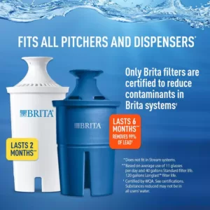 Brita Monterey 10-Cup Water Filter Pitcher in Blue with Longlast Filter, BPA Free