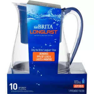 Brita Monterey 10-Cup Water Filter Pitcher in Blue with Longlast Filter, BPA Free