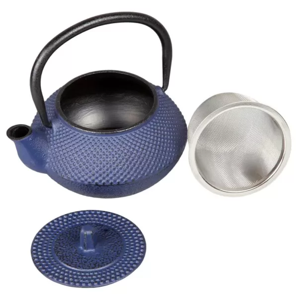 Creative Home Kyusu Blue Cast Iron 10 oz. Tea Pot with Removable Stainless Steel Infuser Basket