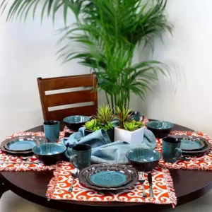 Elama Mystic Waves 16-Piece Modern Blue Stoneware Dinnerware Set (Service for 4)