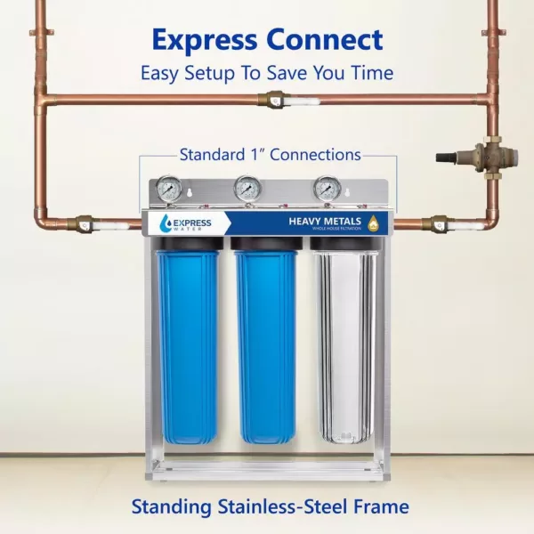 Express Water Express Water 3 Stage Whole House Water Filtration System – Sediment, KDF, Carbon – includes Pressure Gauges and more