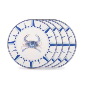 Golden Rabbit 10.5 in. Blue Crab Enamelware Round Dinner Plate Set of 4