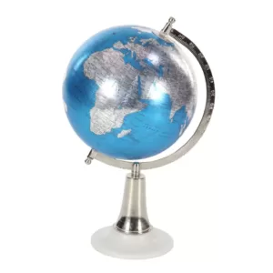 LITTON LANE 15 in. x 8 in. Modern Decorative Globe in Blue and Silver