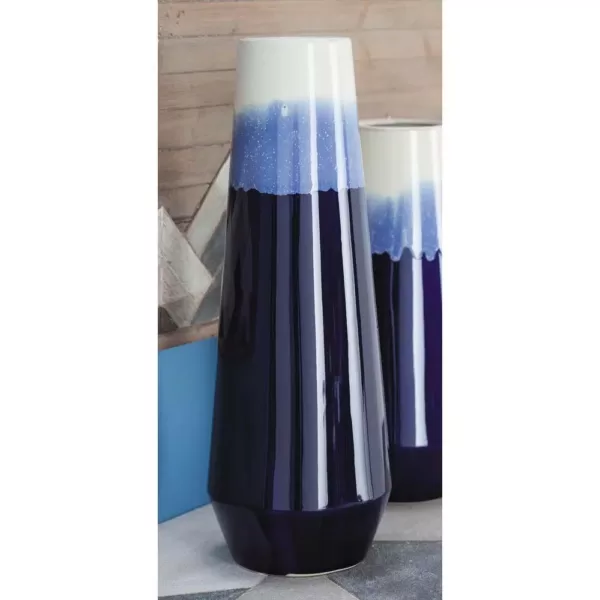 LITTON LANE 20 in. Ceramic Tulip-Shaped in Blue and White Gradients Decorative Vase