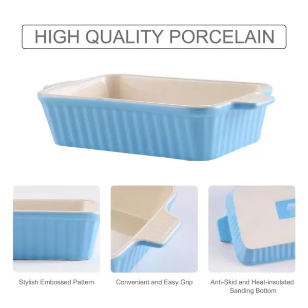 MALACASA 2-Piece Blue Rectangle Porcelain Bakeware Set 12 in. and 13 in. Baking Dishes