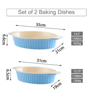 MALACASA 2-Piece Blue Oval Porcelain Bakeware Set 12.75 in. and 14.5 in. Baking Dish