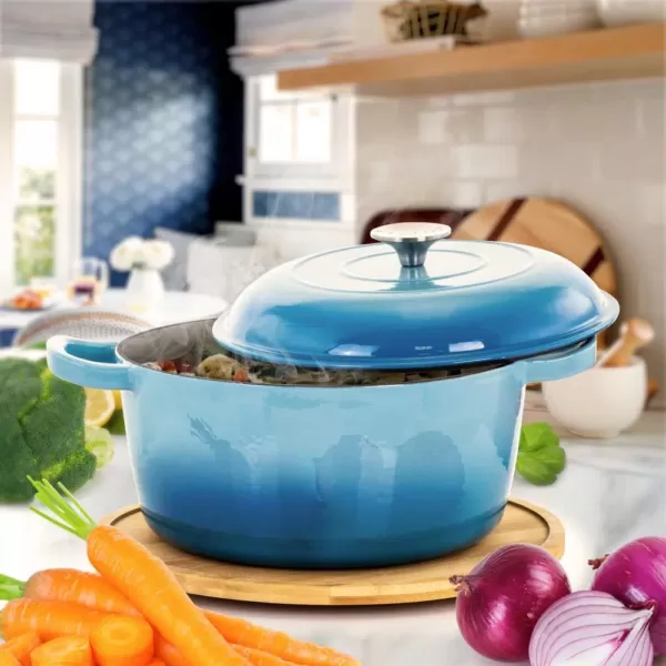 MegaChef MegaChef 5 Qt. Round Enameled Cast Iron Casserole in Blue with Lid