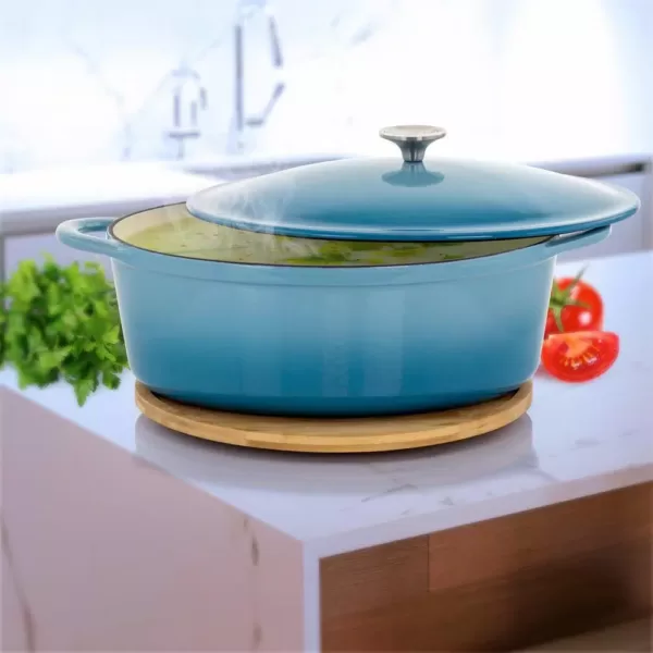 MegaChef MegaChef 7 Qt. Oval Enameled Cast Iron Casserole in Blue