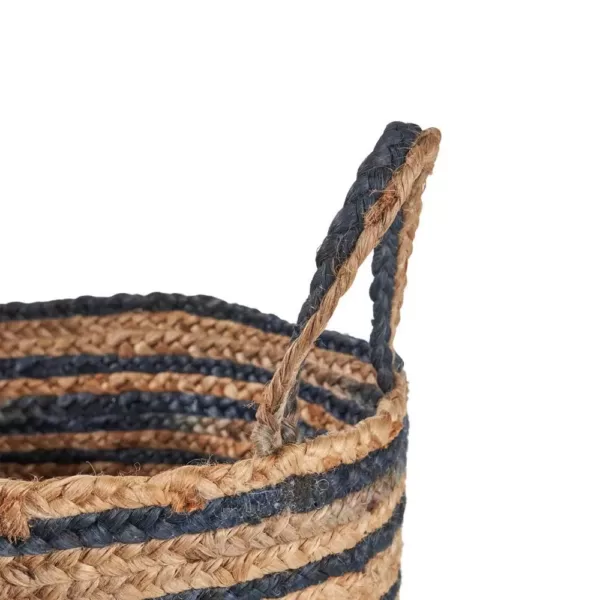 LR Home Wonder Striped Braided Navy Blue Natural Jute Storage Decorative Basket with Handles