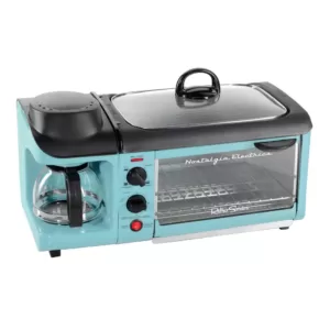 Nostalgia Retro Breakfast Center 1500 W 4-Slice Blue Toaster Oven with Built-In Timer