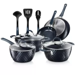 NutriChef Elegant Diamond 11-Piece Aluminum Nonstick Cookware Set in Blue