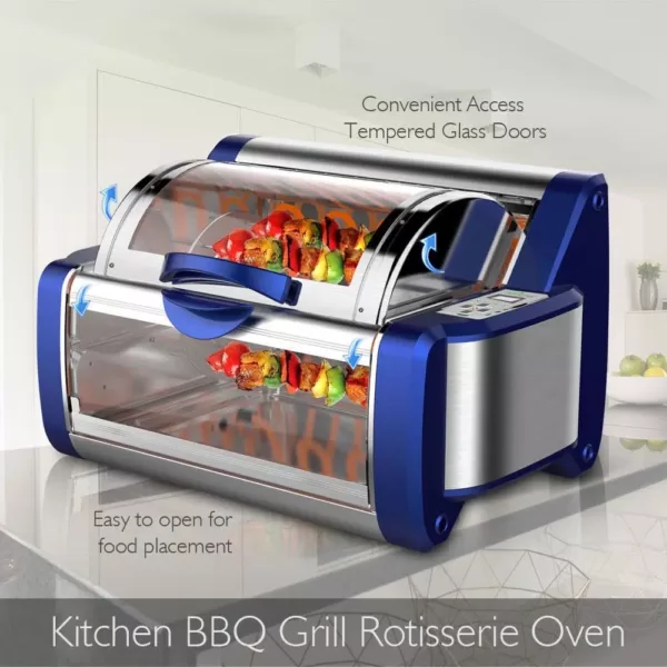 NutriChef White Digital Countertop Rotisserie & Grill Oven Rotating Kitchen Cooker in Blue