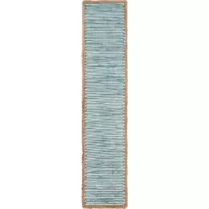 LR Home Bordered 16 in. W x 80 in. L Striped Blue / Cream Cotton Table Runner