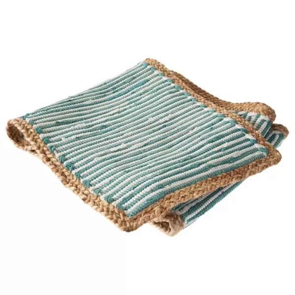 LR Home Bordered 16 in. W x 80 in. L Striped Blue / Cream Cotton Table Runner