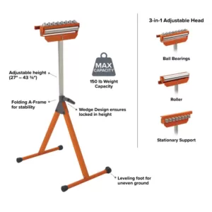 BORA 27 in. to 43-3/4 in. Tri-Function Pedestal Roller Stand (2-Pack)