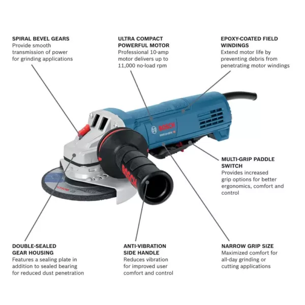 Bosch 10 Amp Corded 4-1/2 In. Angle Grinder with Paddle Switch