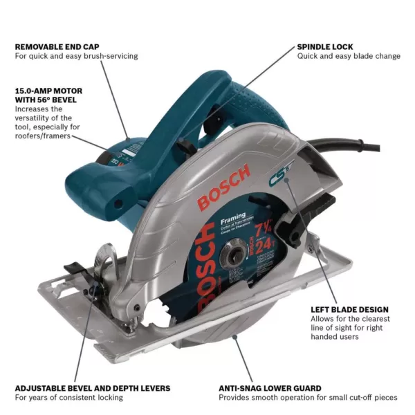 Bosch 15 Amp 7-1/4 in. Corded Circular Saw with 24-Tooth Carbide Blade