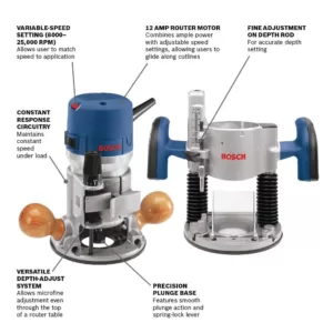 Bosch 12 Amp 2-1/4 in. Corded Peak Variable Speed Plunge and Fixed Base Router Kit with Hard Case